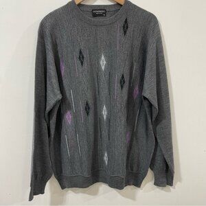 Gionfriddo Made In Italy Merino Wool Blend Gray Diamond Pattern Sweater Size XL